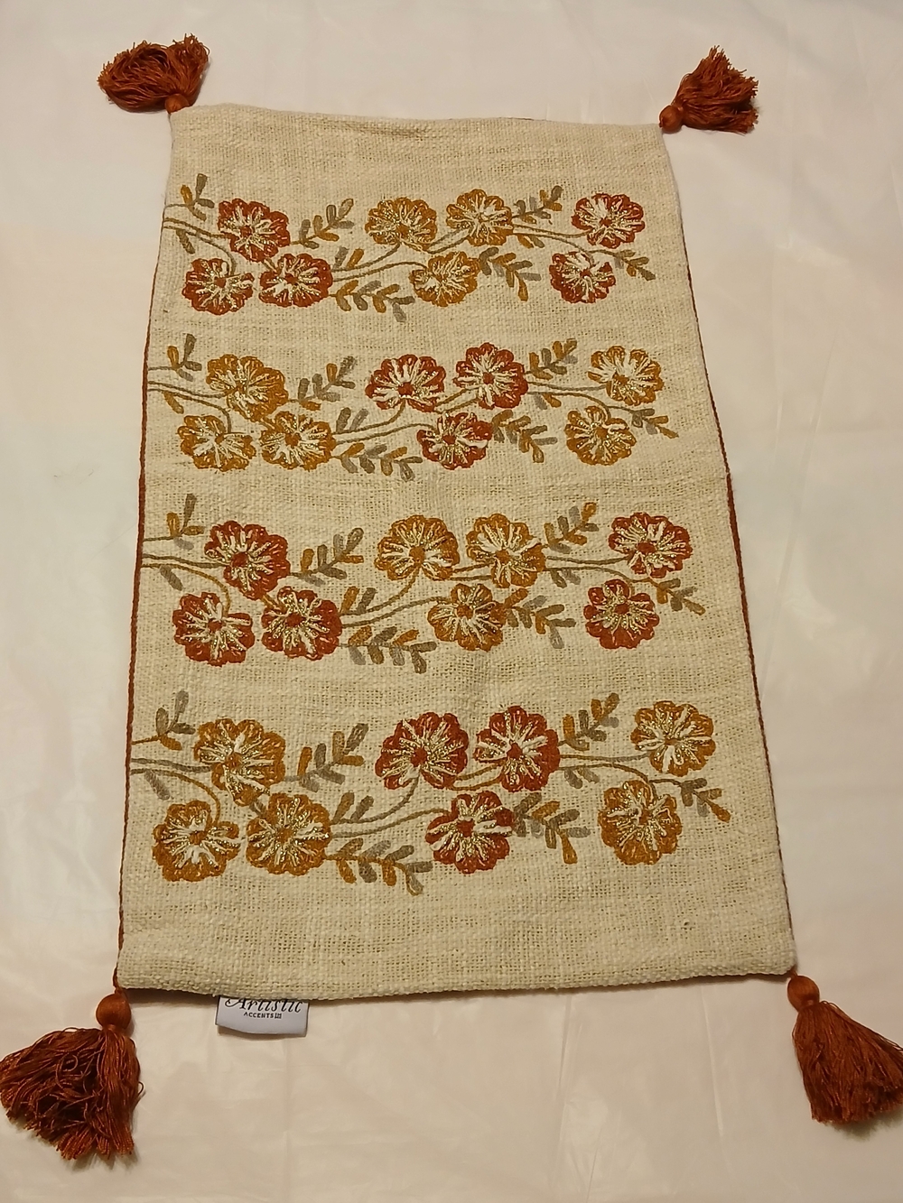 Artistic Accents Floral Embroidered Accent Pillow Cover - Cream with Rust & Gold